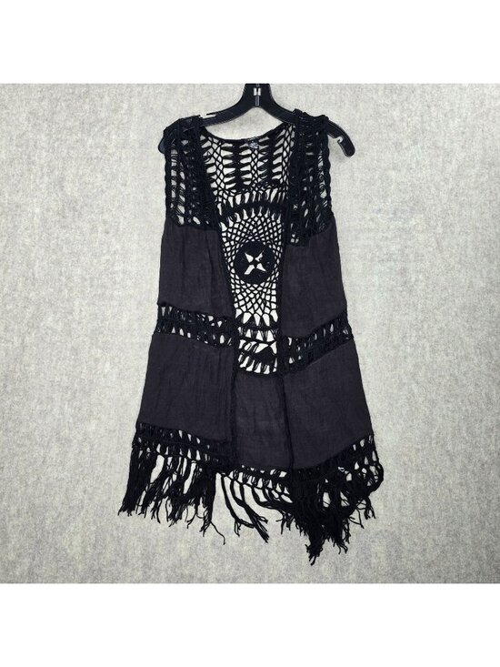 Rue21 Sweaters - Rue21 Women’s Crochet Fringe Cardigan Black Size Medium Acrylic/Polyester Boho